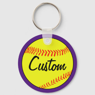 Chaveiro de Softball Roxo de Texto Personalizado