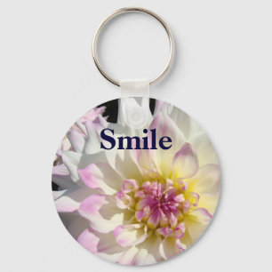 Chaveiro de sorriso Flores brancas cor-de-rosa Dah