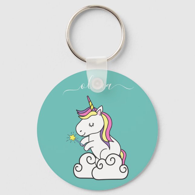 Chaveiro de unicórnio fofo com nome personalizado  (Frente)