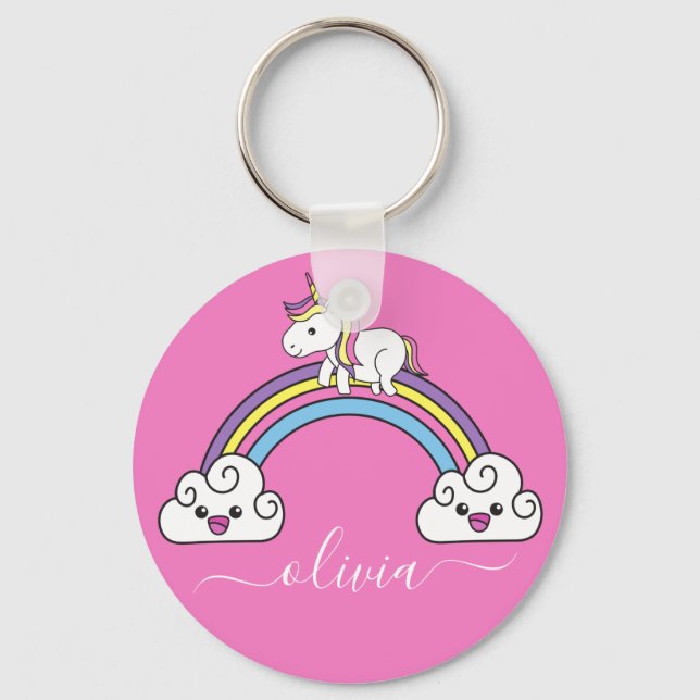 Chaveiro de unicórnio fofo com nome personalizado  (Frente)