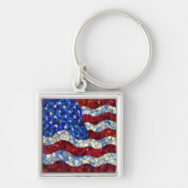 Chaveiro de Vidro com Bandeira Americana (Frente)