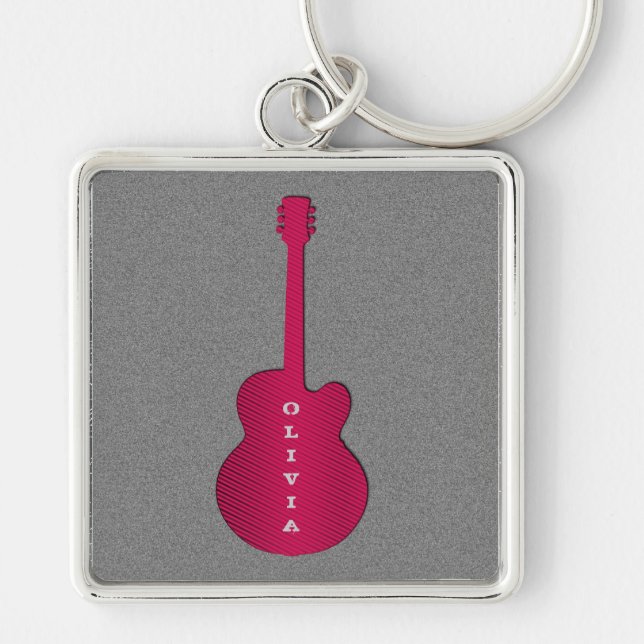 Chaveiro de violão riscado, rosa-quente (Frente)