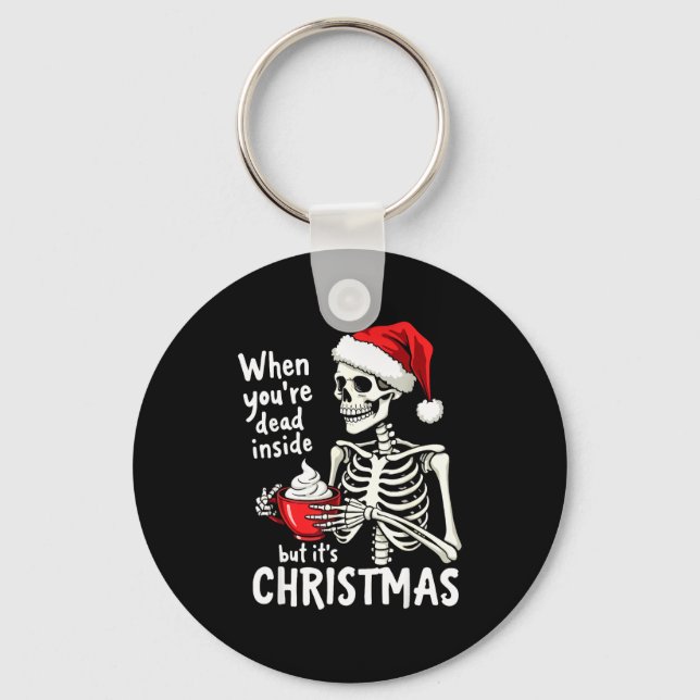 Chaveiro Dead Inside But Its Christmas Skeleton Coffee Xmas (Frente)