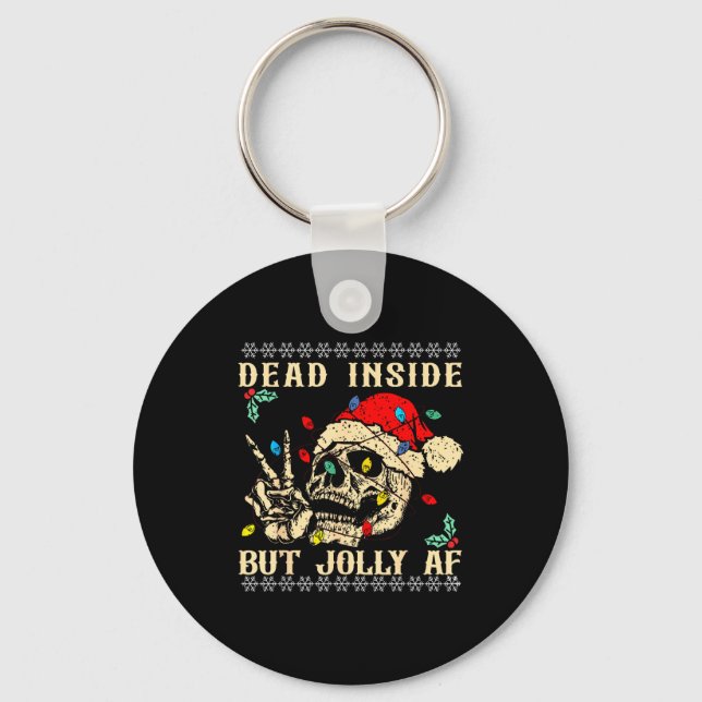 Chaveiro Dead Inside But Jolly Af Funny Skeleton Santa Hat  (Frente)
