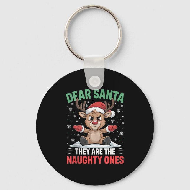 Chaveiro Dear Santa Funny Naughty Ones Reindeer Christmas H (Frente)