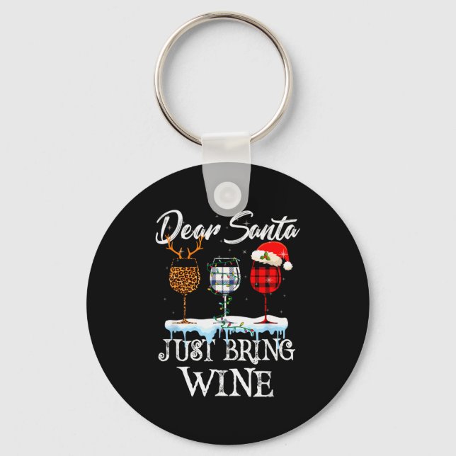 Chaveiro Dear Santa Just Bring Wine Christmas Pajama Costum (Frente)