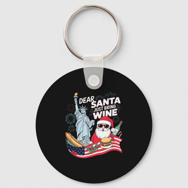Chaveiro Dear Santa Just Bring Wine For Christmas  (Frente)
