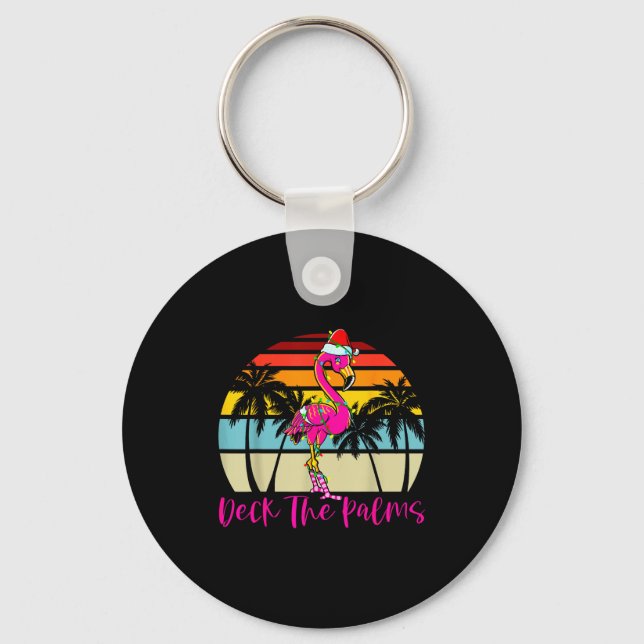 Chaveiro Deck The Palms Christmas Flamingo Palm Tree Trocal (Frente)