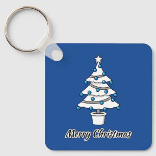 Chaveiro Decorações Azuis da Árvore de Natal Branco - Feliz