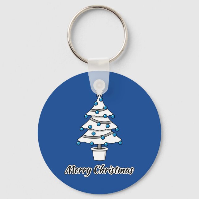 Chaveiro Decorações Azuis da Árvore de Natal Branco - Feliz (Frente)