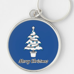 Chaveiro Decorações Azuis da Árvore de Natal Branco - Feliz