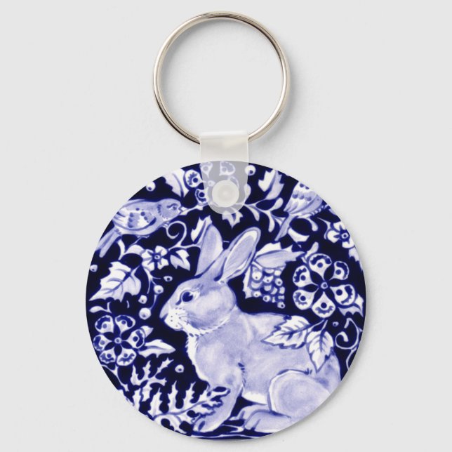 Chaveiro Dedham Blue Rabbit, Classic Blue & White Design (Frente)