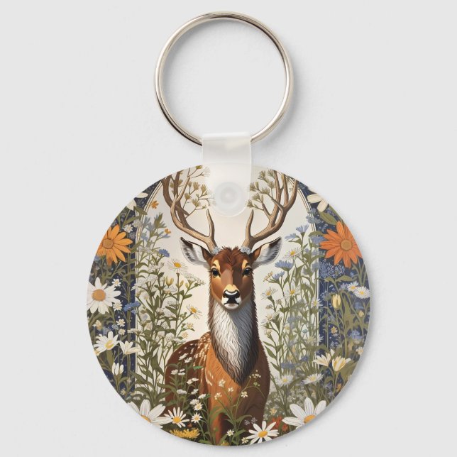 Chaveiro Deer Amid Daisy Flowers (Frente)