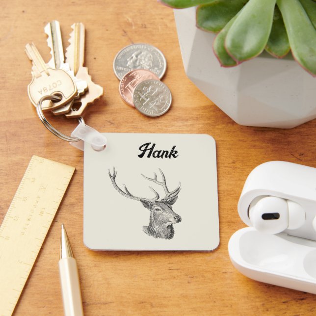 Chaveiro Deer Buck Head com Antlers Black and White Art (Mesa)