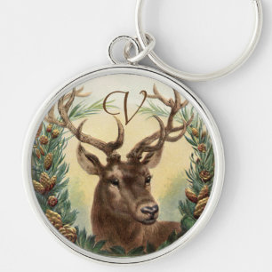 CHAVEIRO DEER DE NATAL, PINE CONES CROWN MONOGRAMA LETRA
