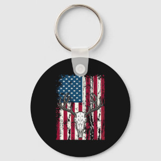 Chaveiro Deer Head Skull Hunting American Flag