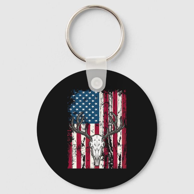 Chaveiro Deer Head Skull Hunting American Flag (Frente)