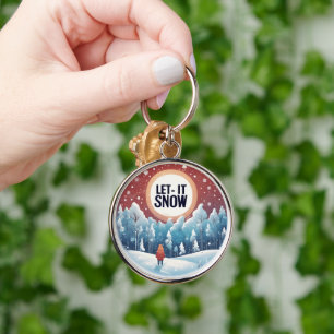 Chaveiro Deixe-o nevar com uma bela paisagem vítrea