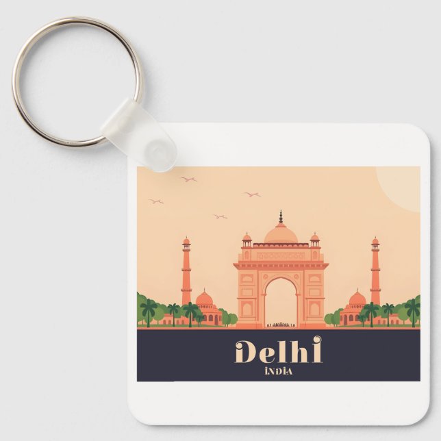 Chaveiro Delhi Índia Design de Viagem Pastel (Frente)