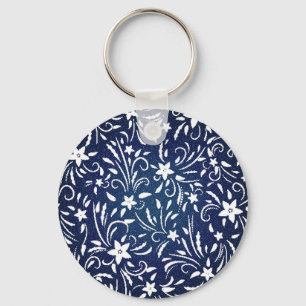 Chaveiro Denim Blooms: Padrão Floral Fundo