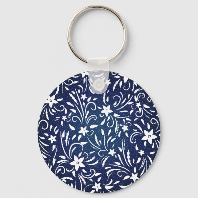 Chaveiro Denim Blooms: Padrão Floral Fundo (Frente)
