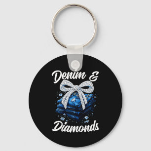 Chaveiro Denim e diamantes curvam a moda ocidental glamoros