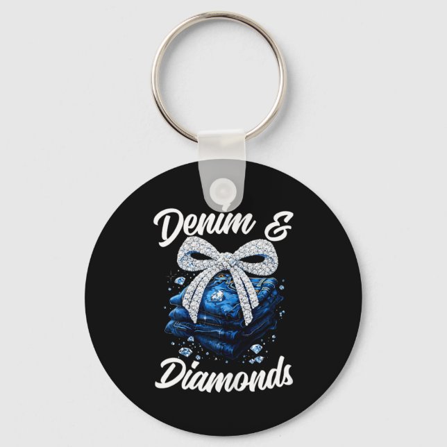 Chaveiro Denim e diamantes curvam a moda ocidental glamoros (Frente)