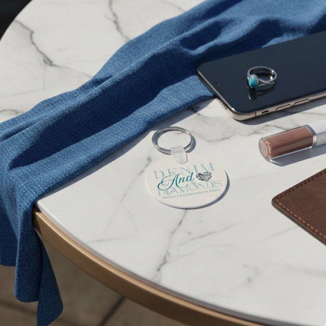 Chaveiro Denim e Diamantes - Design de solteira Ocidental (Denim and Diamonds Western Bachelorette Keychain)