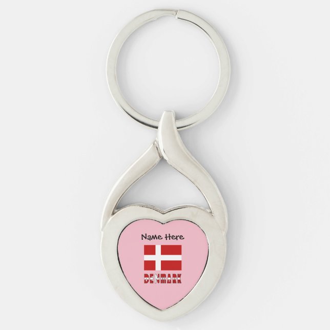 Chaveiro Denmark and Danish Flag with Your Name (Frente)