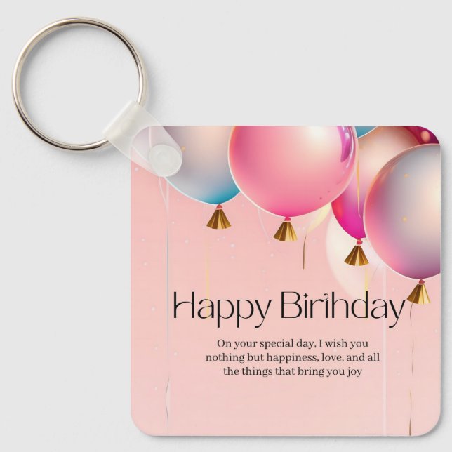 Chaveiro Desejos de Aniversário Rosa (Frente)