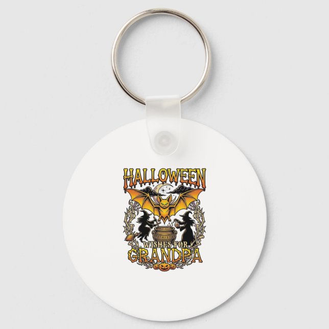 Chaveiro Desejos de Halloween Vô Morcego Caldeirão de Bruxa (Frente)