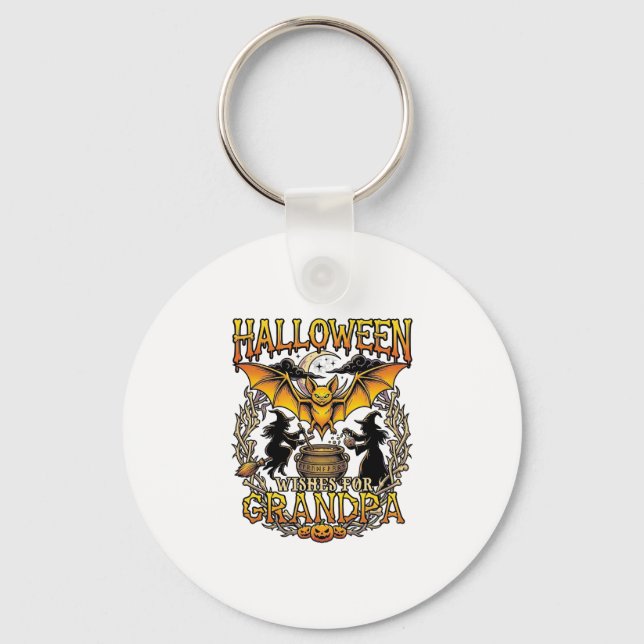 Chaveiro Desejos de Halloween Vô Morcego Caldeirão de Bruxa (Frente)