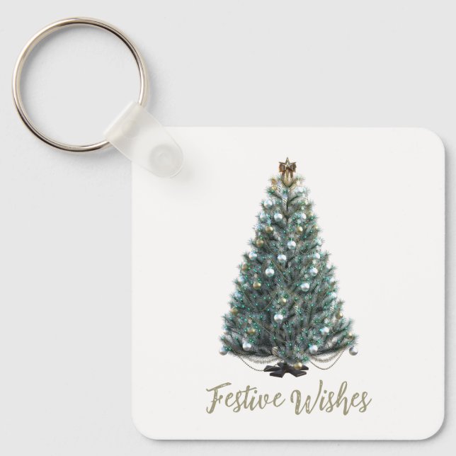 Chaveiro Desejos Festivos. design de árvore de Natal (Frente)
