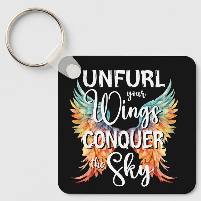 Chaveiro Desencha suas asas conquiste o céu, inspire as asa (Frente)