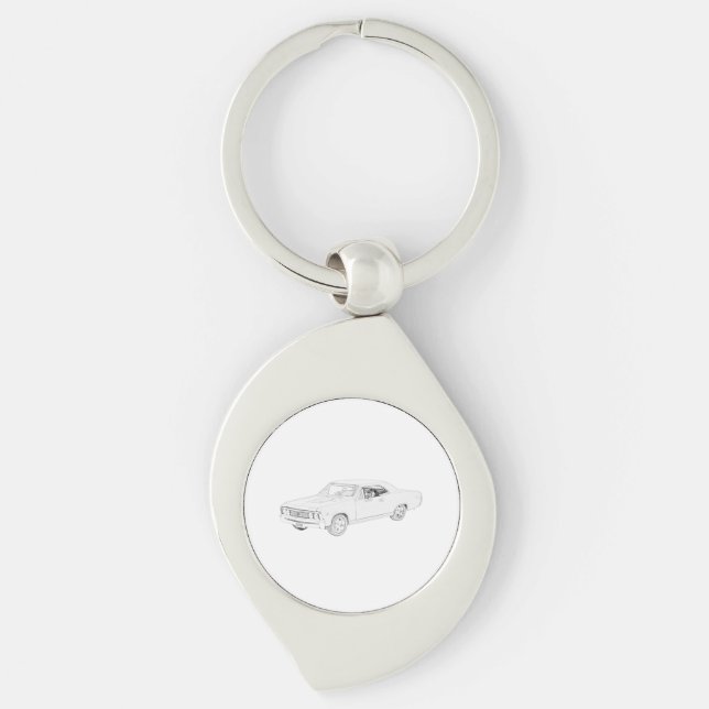 Chaveiro Desenho 1967 preto e branco de Chevy Chevelle (Frente)