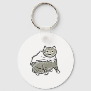 Chaveiro Desenho a Lápis de Gato Tabby Cinza com Cape Branc