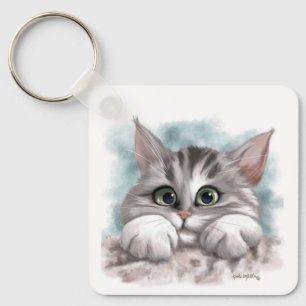 Chaveiro Desenho animado de gatinho cinza malhado adorável