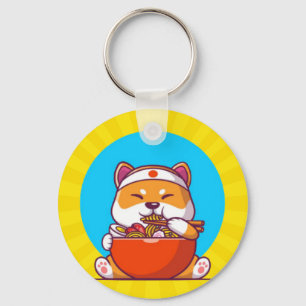 Chaveiro Desenho Animado de Shiba Inu Fofo Comendo Macarrão