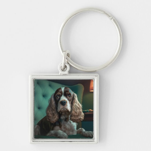 Chaveiro Desenho Clássico de Retrato de Cocker Spaniel Eleg (Frente)