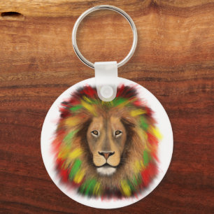 Chaveiro Desenho da cabeça de leão Rasta vermelho amarelo v