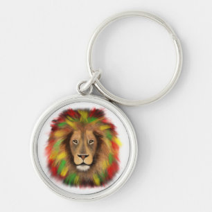 Chaveiro Desenho da cabeça de leão Rasta vermelho amarelo v