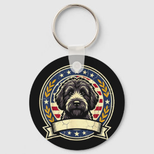 Chaveiro Desenho de Arte Retro de Cachorro Labradoodle Pret