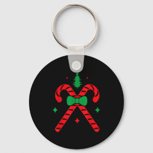 Chaveiro Desenho de Bastão de Natal Vermelho e Verde 