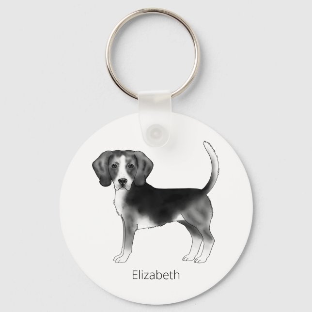 Chaveiro Desenho de Beagle em Preto e Branco com Nome (Frente)