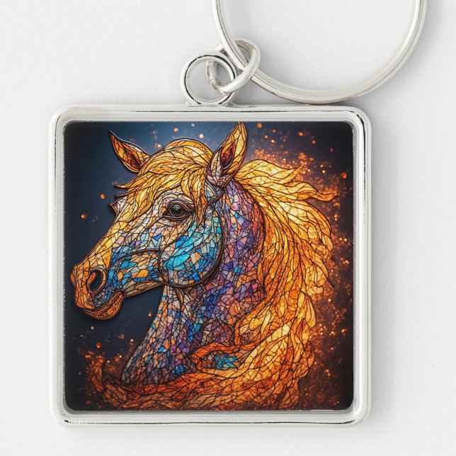 Chaveiro Desenho de Cavalo em Vidro Pintado (Frente)