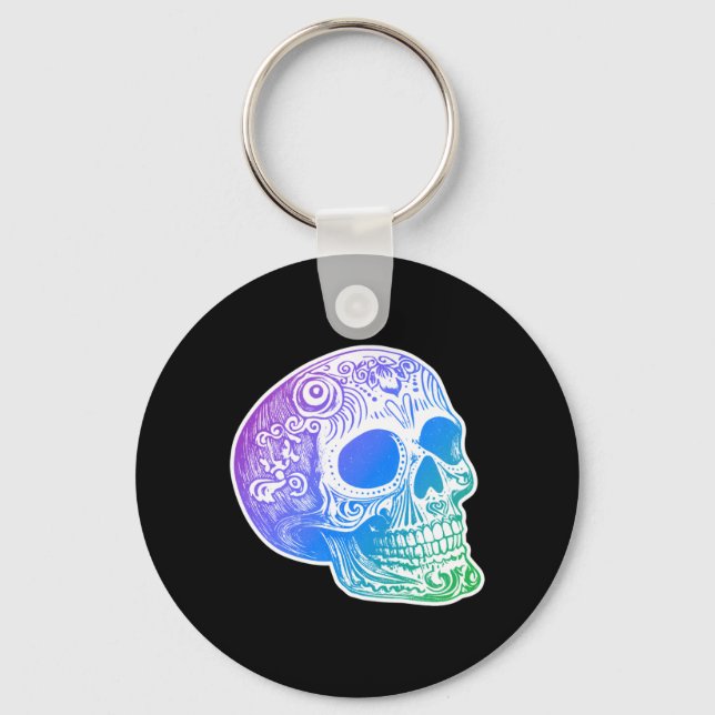 Chaveiro Desenho de Caveira de Açúcar Gradiente Calaca Masc (Frente)