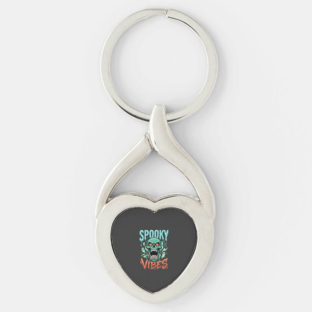 Chaveiro Desenho de Caveira de Fantasma de Halloween Vibes  (Frente)