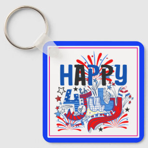 Chaveiro Desenho de Celebração Patriótica do 4 de Julho Fel