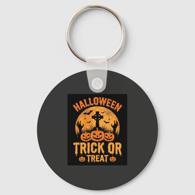 Chaveiro Desenho de Cemitério de Abóbora de Halloween para  (Frente)