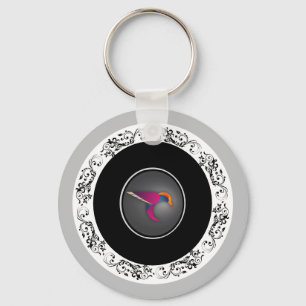 Chaveiro Desenho de Círculo Ornamental Beija-flor Roxo